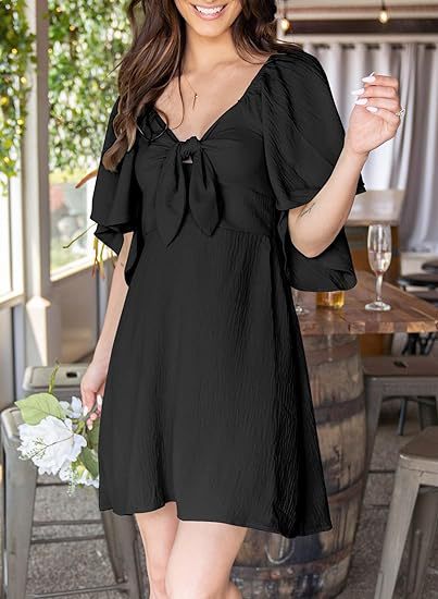 Women's Regular Dress Sexy V Neck Bowknot Short Sleeve Solid Color Above Knee Daily Date display picture 26