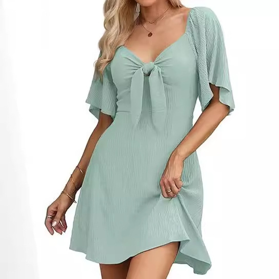 Women's Regular Dress Sexy V Neck Bowknot Short Sleeve Solid Color Above Knee Daily Date display picture 18