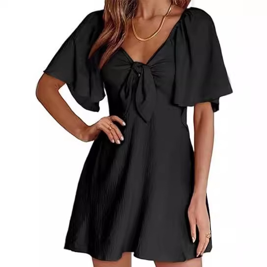 Women's Regular Dress Sexy V Neck Bowknot Short Sleeve Solid Color Above Knee Daily Date display picture 19