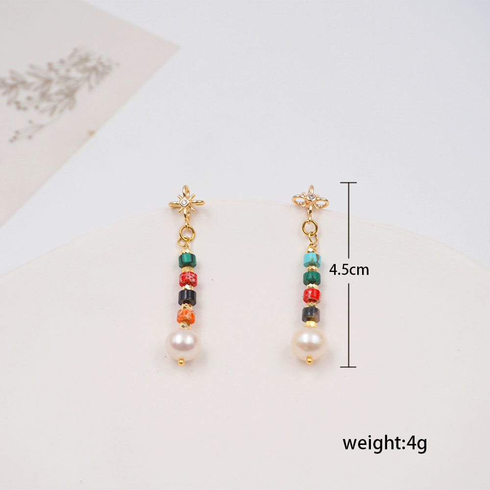 1 Pair Vintage Style Simple Style Geometric Plating Inlay 304 Stainless Steel Freshwater Pearl Copper Rhinestones Gold Plated Drop Earrings display picture 4