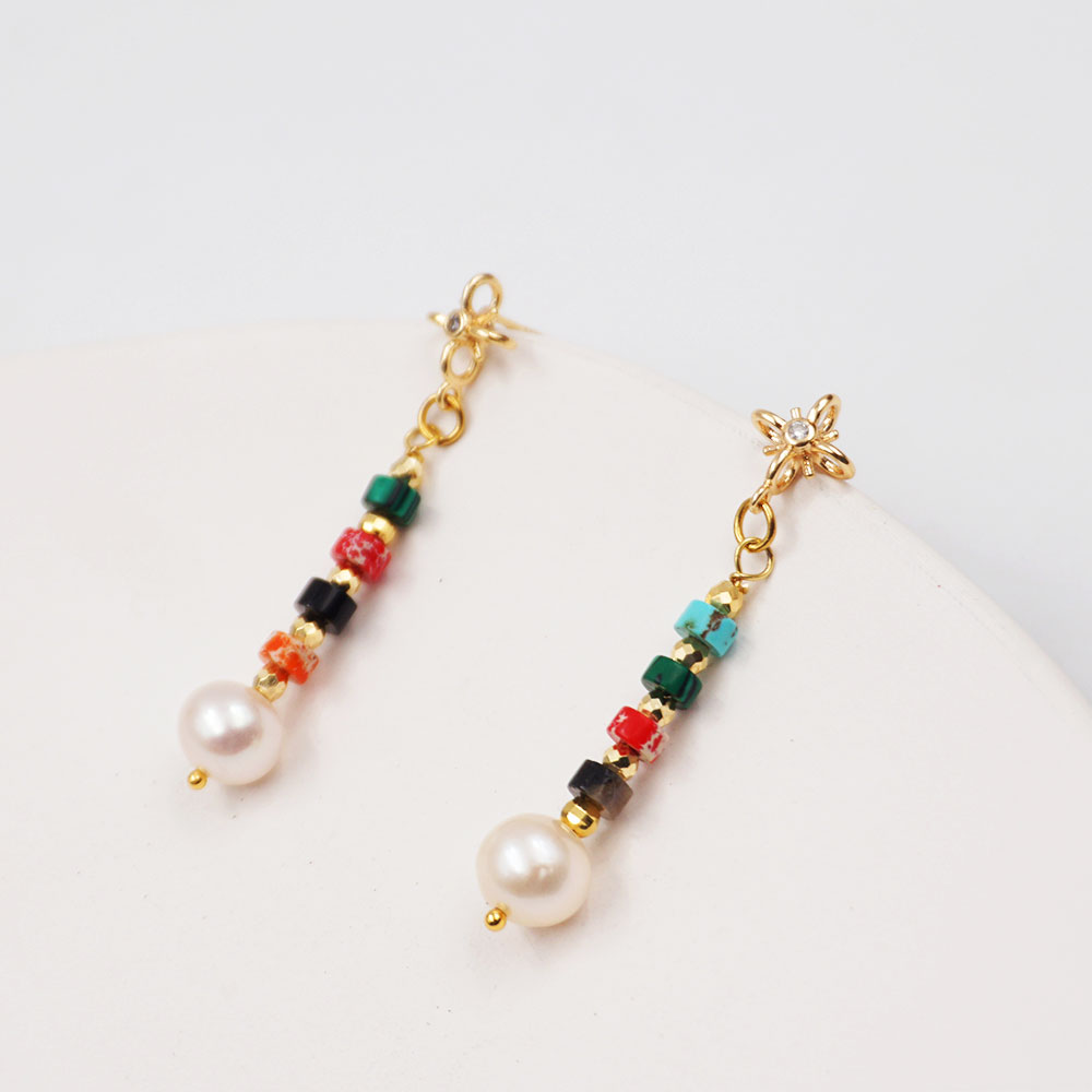 1 Pair Vintage Style Simple Style Geometric Plating Inlay 304 Stainless Steel Freshwater Pearl Copper Rhinestones Gold Plated Drop Earrings display picture 7