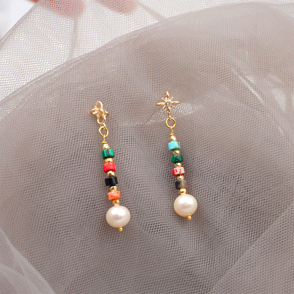 1 Pair Vintage Style Simple Style Geometric Plating Inlay 304 Stainless Steel Freshwater Pearl Copper Rhinestones Gold Plated Drop Earrings display picture 3