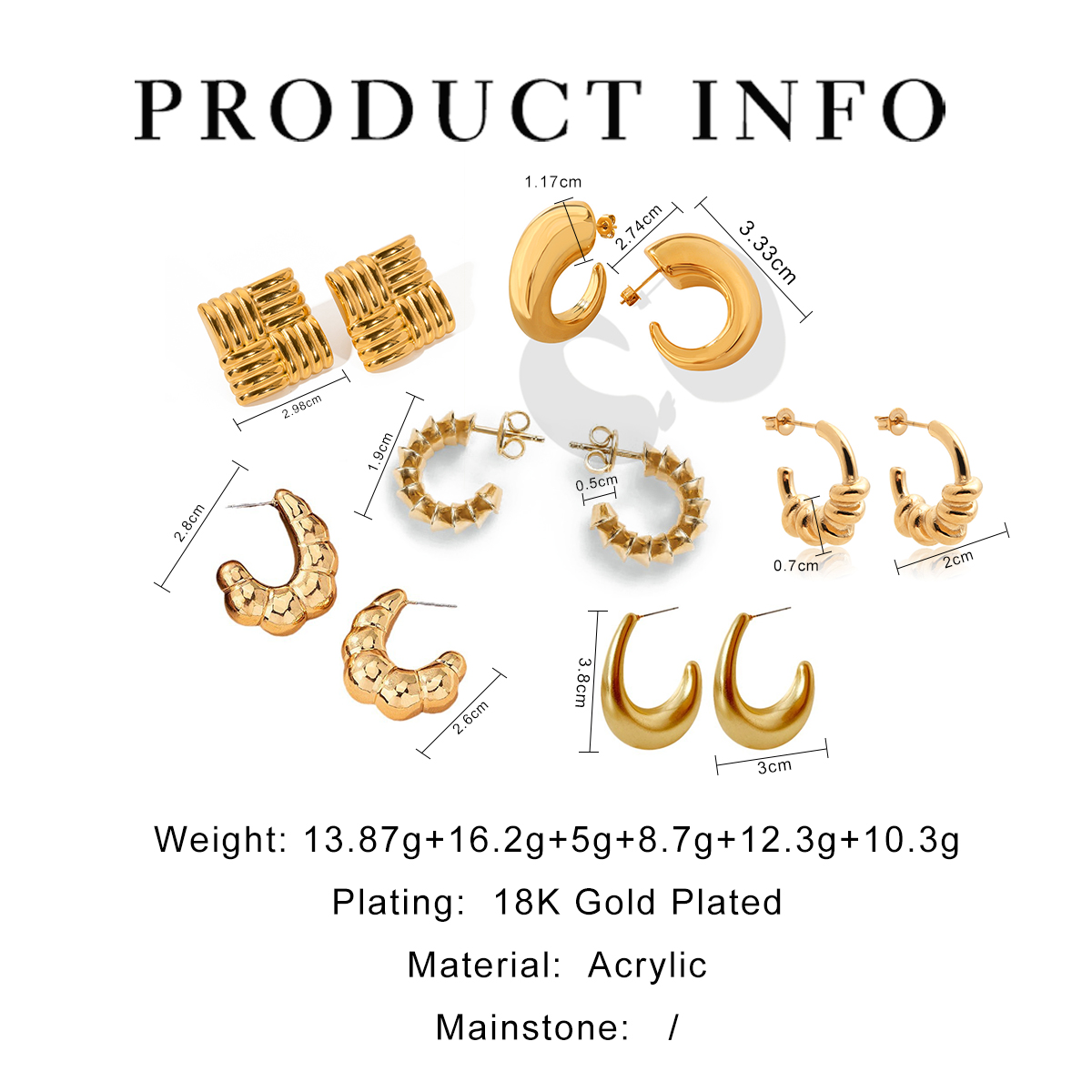 1 Pair Simple Style Classic Style Geometric Irregular Plating Arylic 18K Gold Plated Ear Studs display picture 1