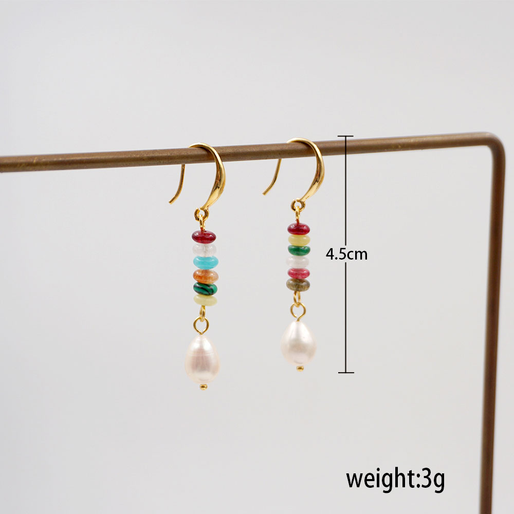 1 Pair Chinoiserie Casual Geometric Beaded Natural Stone Freshwater Pearl Copper Gold Plated Drop Earrings display picture 4