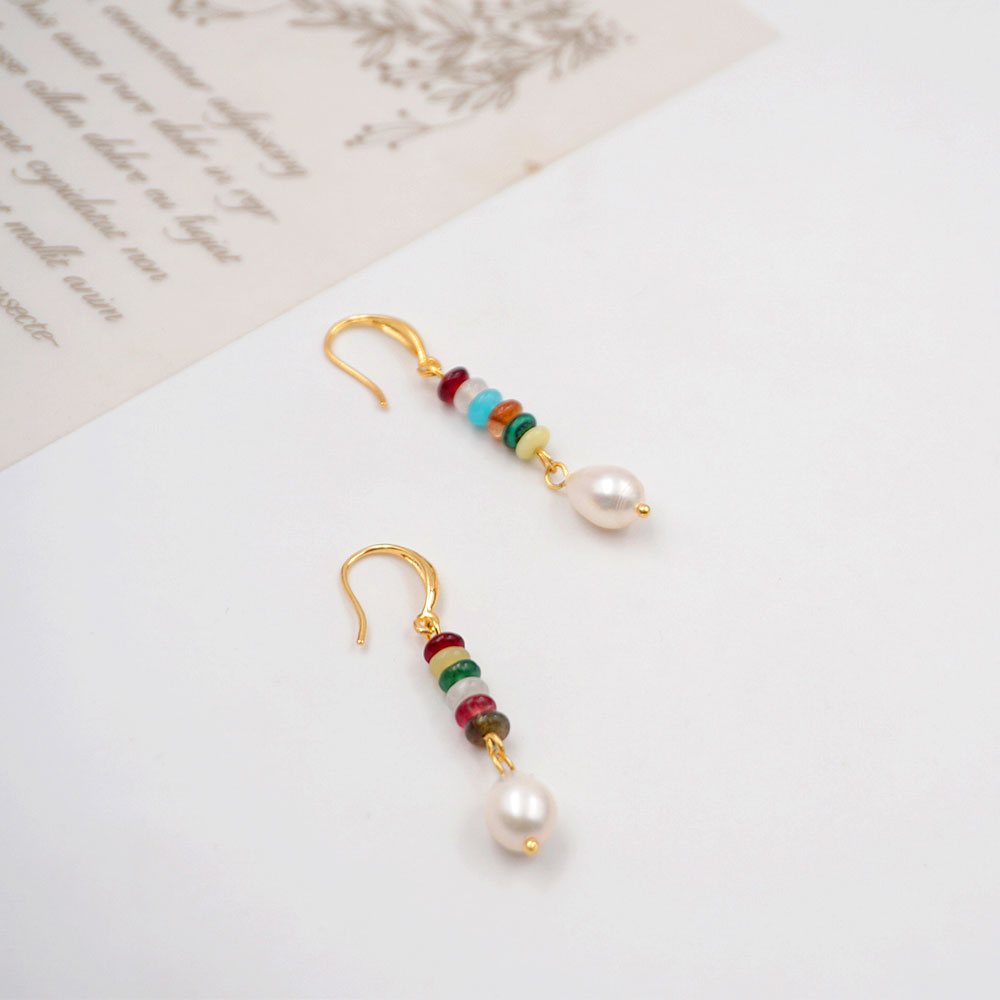1 Pair Chinoiserie Casual Geometric Beaded Natural Stone Freshwater Pearl Copper Gold Plated Drop Earrings display picture 5