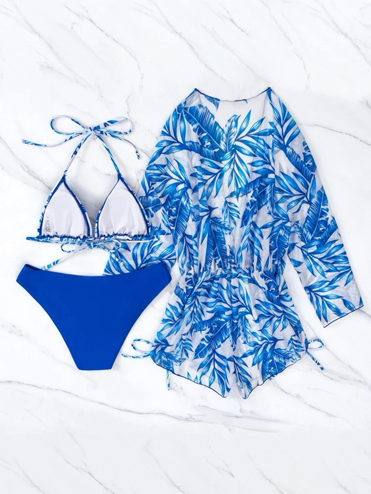 امرأة عطلة كتلة اللون 3 قطعة مجموعة البيكينيات ملابس السباحة display picture 37