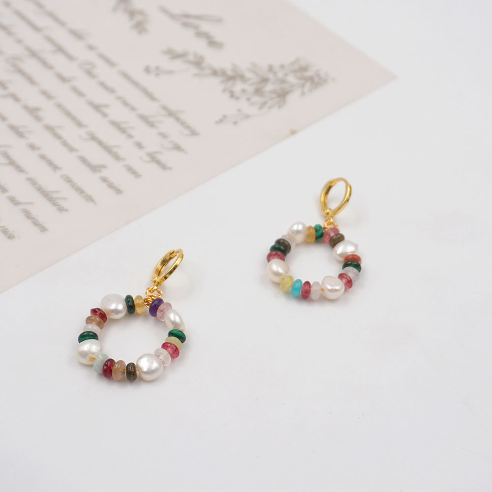 1 Pair Vintage Style Simple Style Geometric Beaded Natural Stone Freshwater Pearl Copper Gold Plated Drop Earrings display picture 3