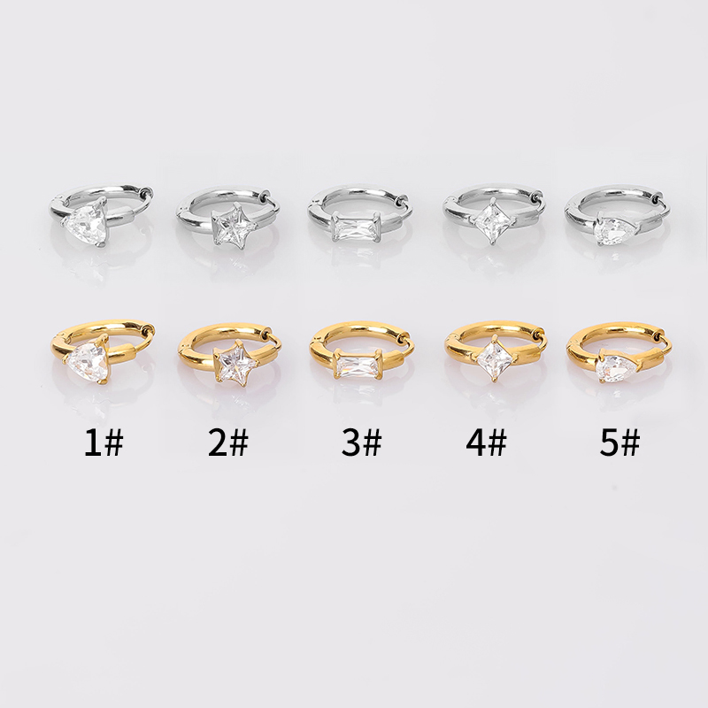 1 Piece Modern Style Simple Style Classic Style Solid Color Inlay 316L Stainless Steel  Zircon 14K Gold Plated Hoop Earrings display picture 4