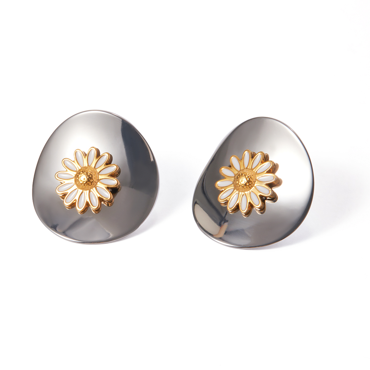 1 Pair IG Style Sweet Daisy Enamel 304 Stainless Steel 18K Gold Plated Ear Studs display picture 5