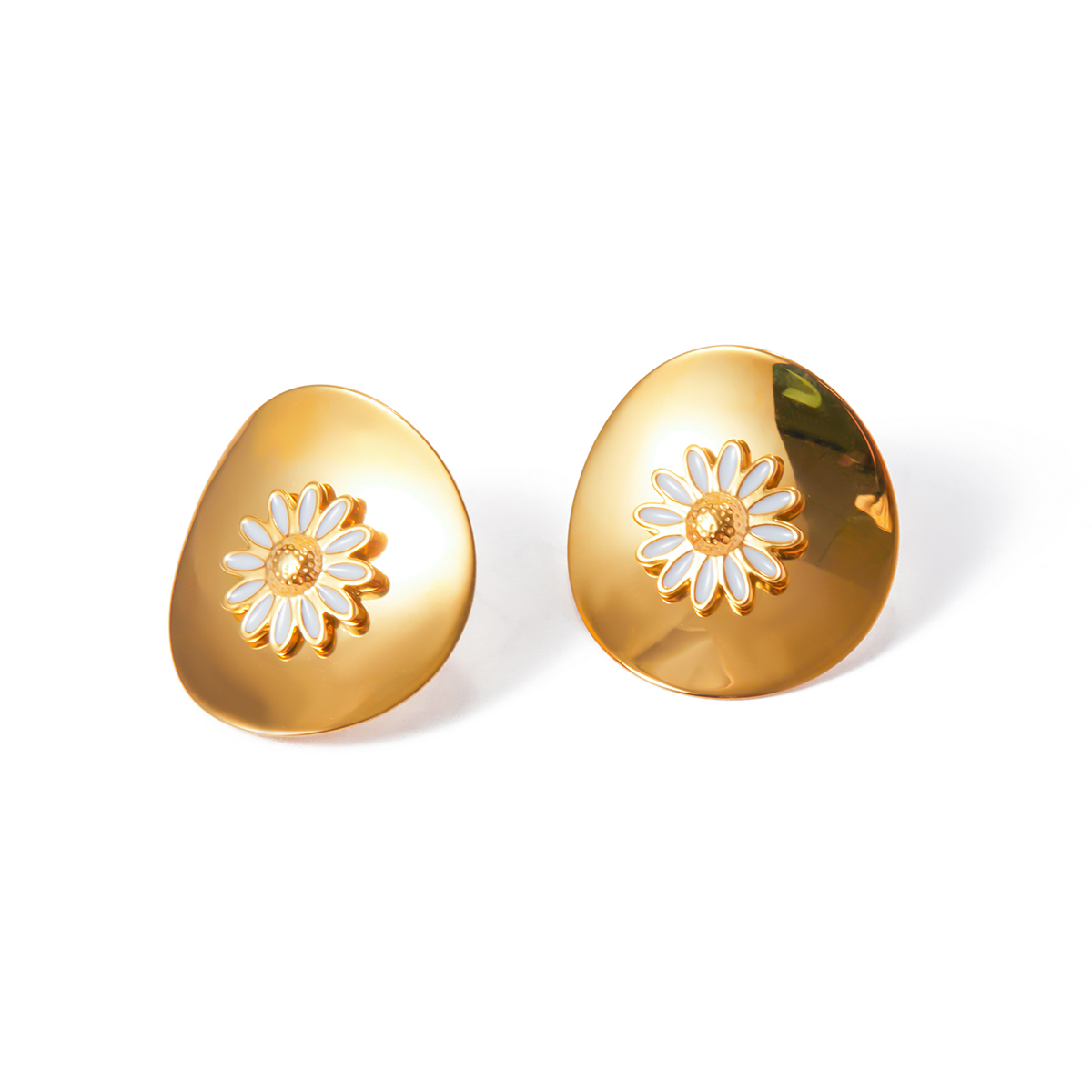 1 Pair IG Style Sweet Daisy Enamel 304 Stainless Steel 18K Gold Plated Ear Studs display picture 7