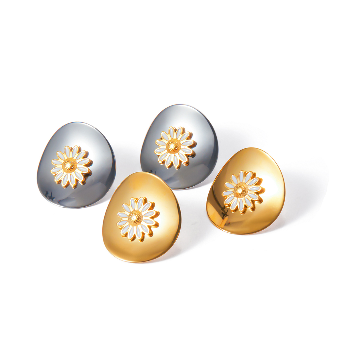 1 Pair IG Style Sweet Daisy Enamel 304 Stainless Steel 18K Gold Plated Ear Studs display picture 10