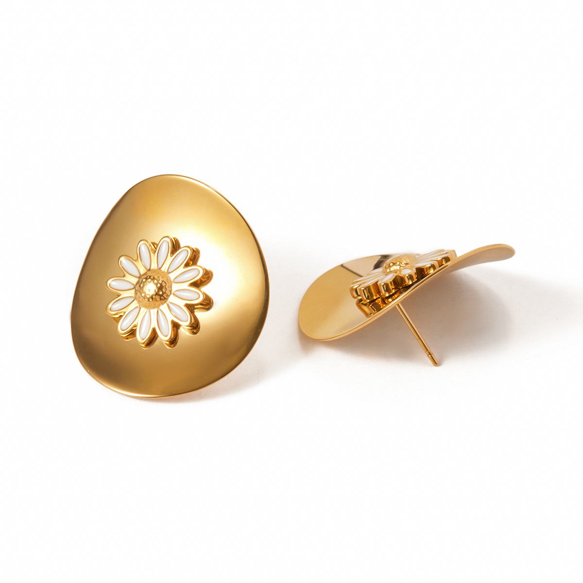 1 Pair IG Style Sweet Daisy Enamel 304 Stainless Steel 18K Gold Plated Ear Studs display picture 9