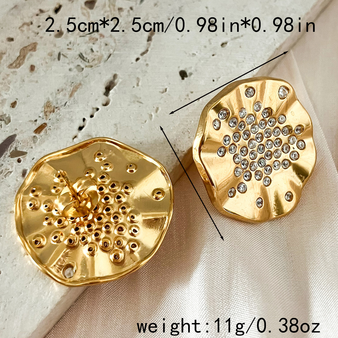 1 Pair Fairy Style Sweet Korean Style Round Flower Lotus Leaf HD-18918 Inlay 304 Stainless Steel Rhinestones Gold Plated Ear Studs display picture 7