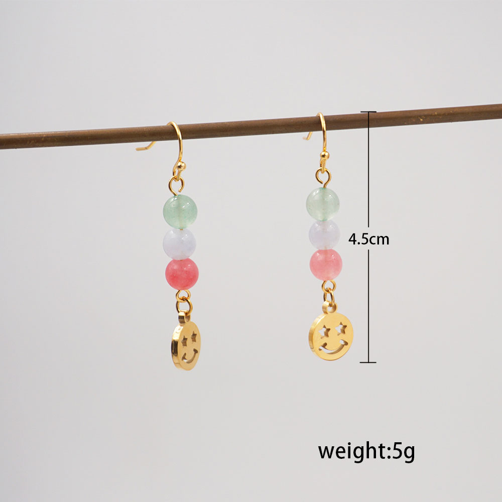 1 Pair Casual Classic Style Geometric Smiley Face Natural Stone Titanium Steel Copper Gold Plated Drop Earrings display picture 4