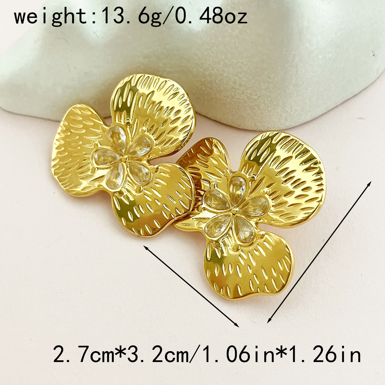 1 Pair Fairy Style Sweet Korean Style Round Flower Lotus Leaf HD-18918 Inlay 304 Stainless Steel Rhinestones Gold Plated Ear Studs display picture 10