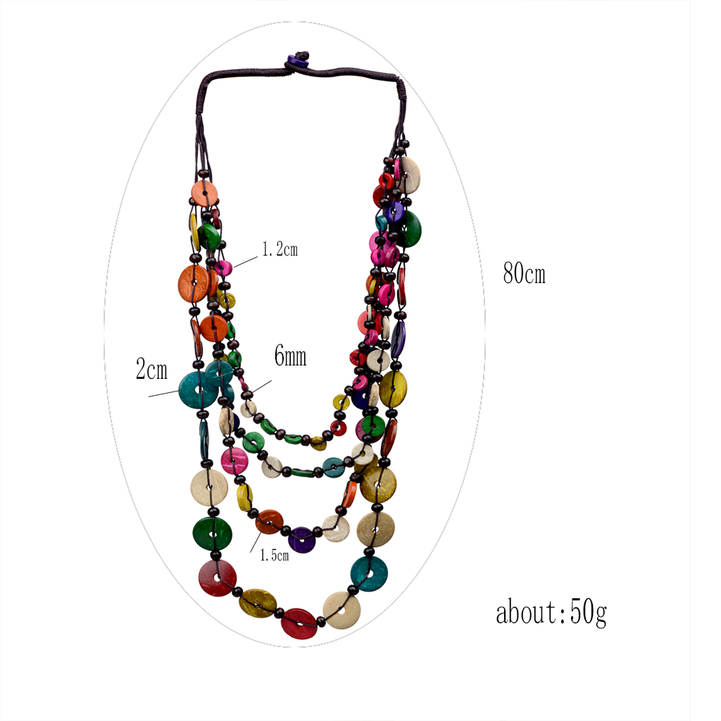 Wholesale Jewelry Vintage Style Bohemian Classic Style Geometric Wooden Beads Coconut Shell Layered Necklaces display picture 2