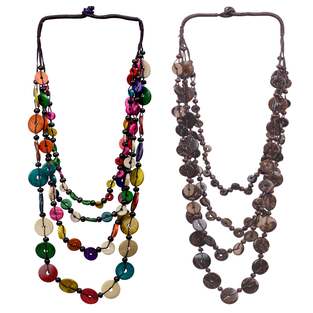 Wholesale Jewelry Vintage Style Bohemian Classic Style Geometric Wooden Beads Coconut Shell Layered Necklaces display picture 1