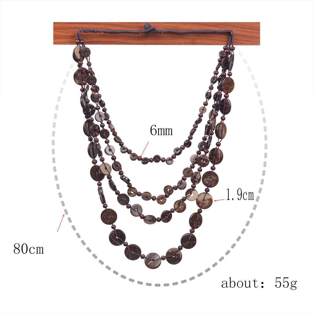 Wholesale Jewelry Vintage Style Bohemian Classic Style Geometric Wooden Beads Coconut Shell Layered Necklaces display picture 7