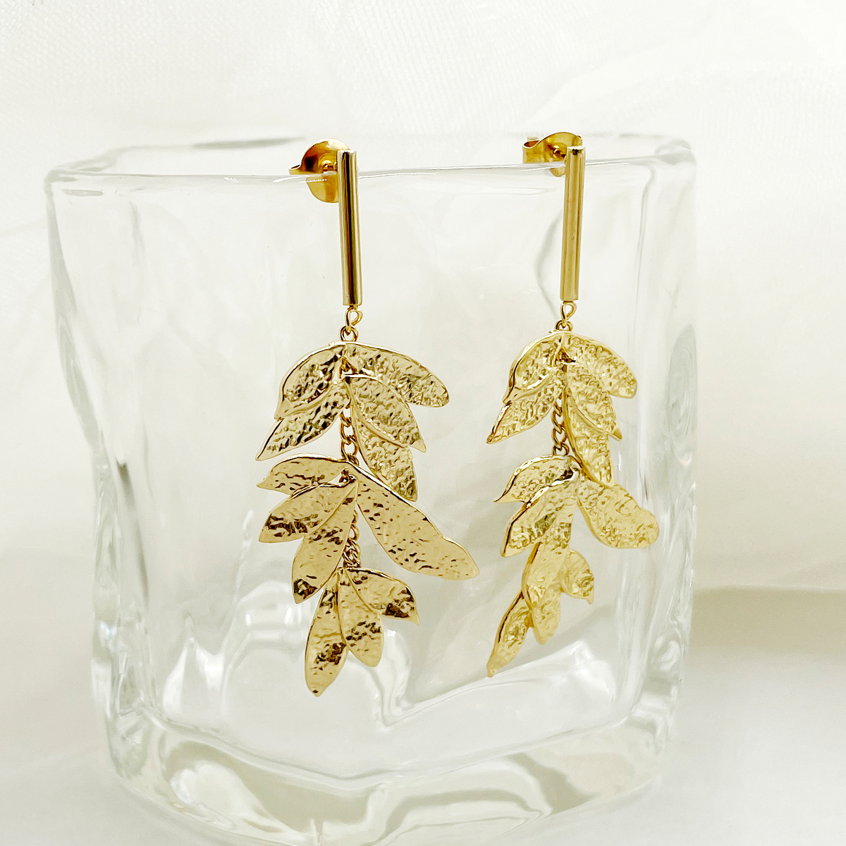 1 Pair IG Style Fairy Style Korean Style Leaves Heart Shape Feather 304 Stainless Steel 14K Gold Plated Drop Earrings display picture 5
