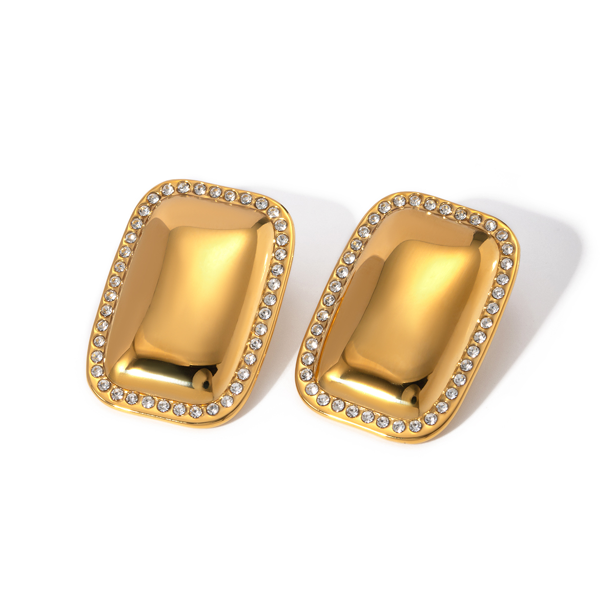 1 Pair IG Style Rectangle Plating Inlay 304 Stainless Steel Rhinestones 18K Gold Plated Ear Studs display picture 8