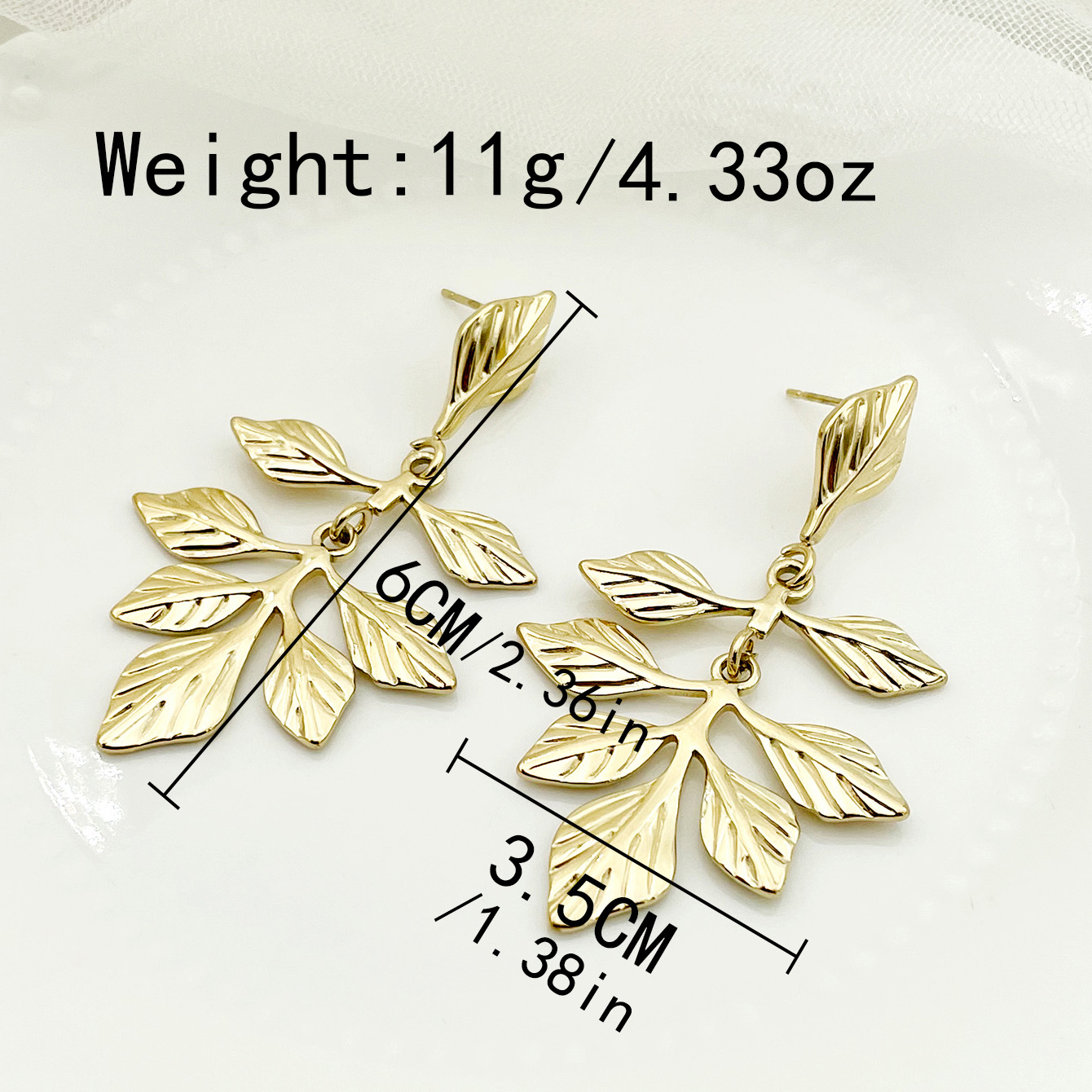 1 Pair IG Style Fairy Style Korean Style Leaves Heart Shape Feather 304 Stainless Steel 14K Gold Plated Drop Earrings display picture 8