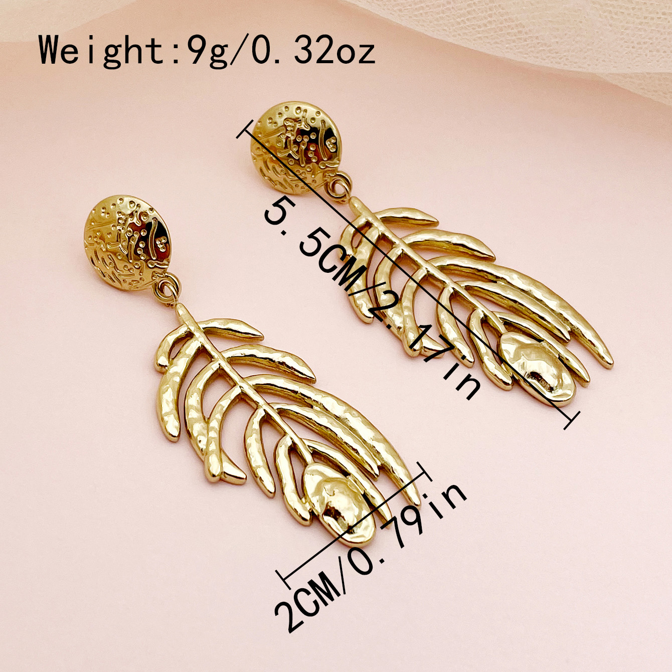 1 Pair IG Style Fairy Style Korean Style Leaves Heart Shape Feather 304 Stainless Steel 14K Gold Plated Drop Earrings display picture 10