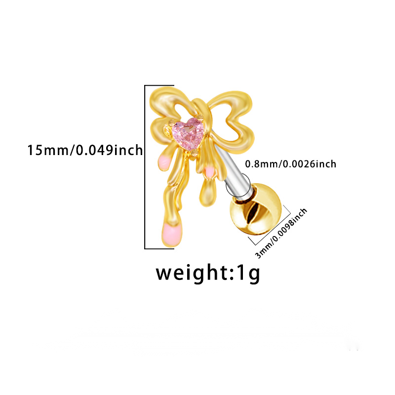 1 Piece Elegant Lady Modern Style Heart Shape Bow Knot Epoxy Plating Inlay 316 Stainless Steel  Copper Zircon White Gold Plated Gold Plated Ear Studs Cartilage Earrings display picture 9