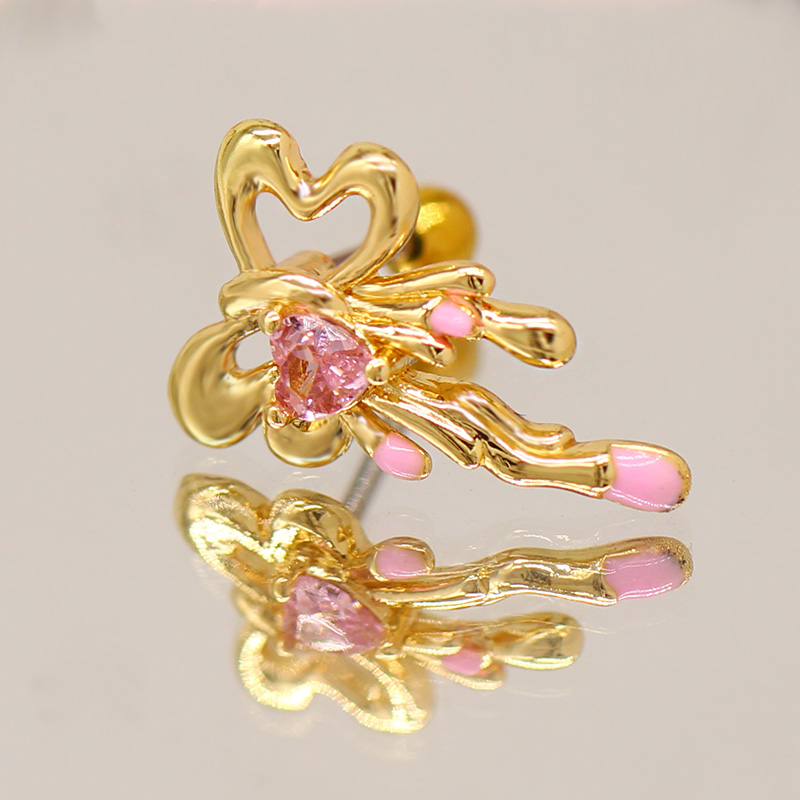 1 Piece Elegant Lady Modern Style Heart Shape Bow Knot Epoxy Plating Inlay 316 Stainless Steel  Copper Zircon White Gold Plated Gold Plated Ear Studs Cartilage Earrings display picture 7