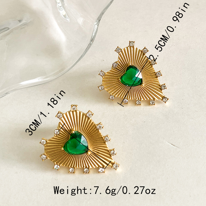 1 Pair IG Style Classic Style Heart Shape Flower Spiral Plating Inlay 304 Stainless Steel Artificial Gemstones Glass Stone Zircon 14K Gold Plated Ear Studs display picture 7