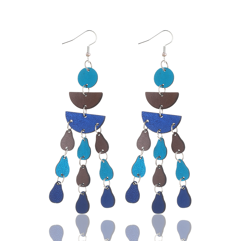 1 Pair Vintage Style Ethnic Style Color Block Patchwork Pu Leather Drop Earrings display picture 4