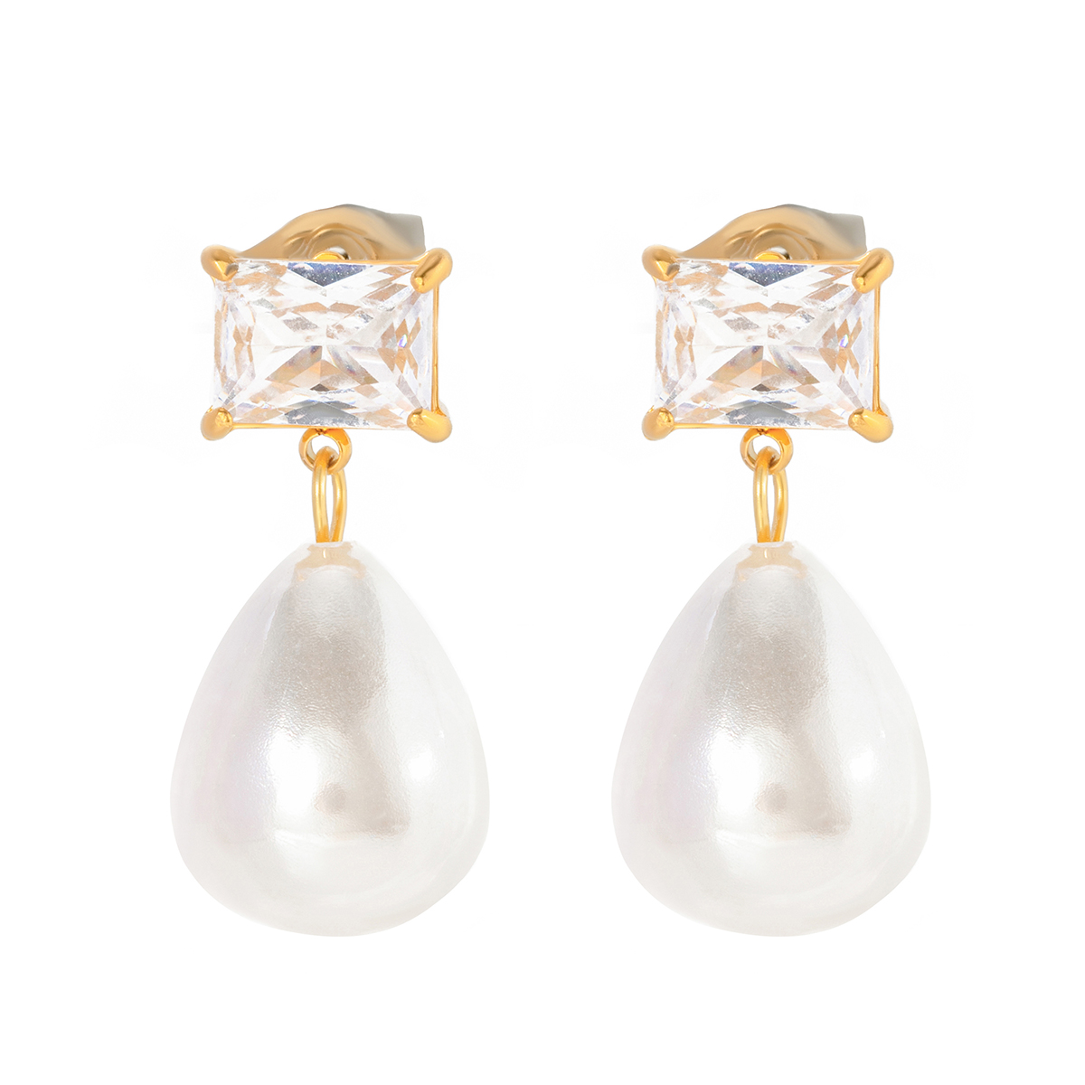 1 Pair IG Style Elegant Water Droplets Pearl Inlay 304 Stainless Steel Zircon 18K Gold Plated Drop Earrings display picture 6