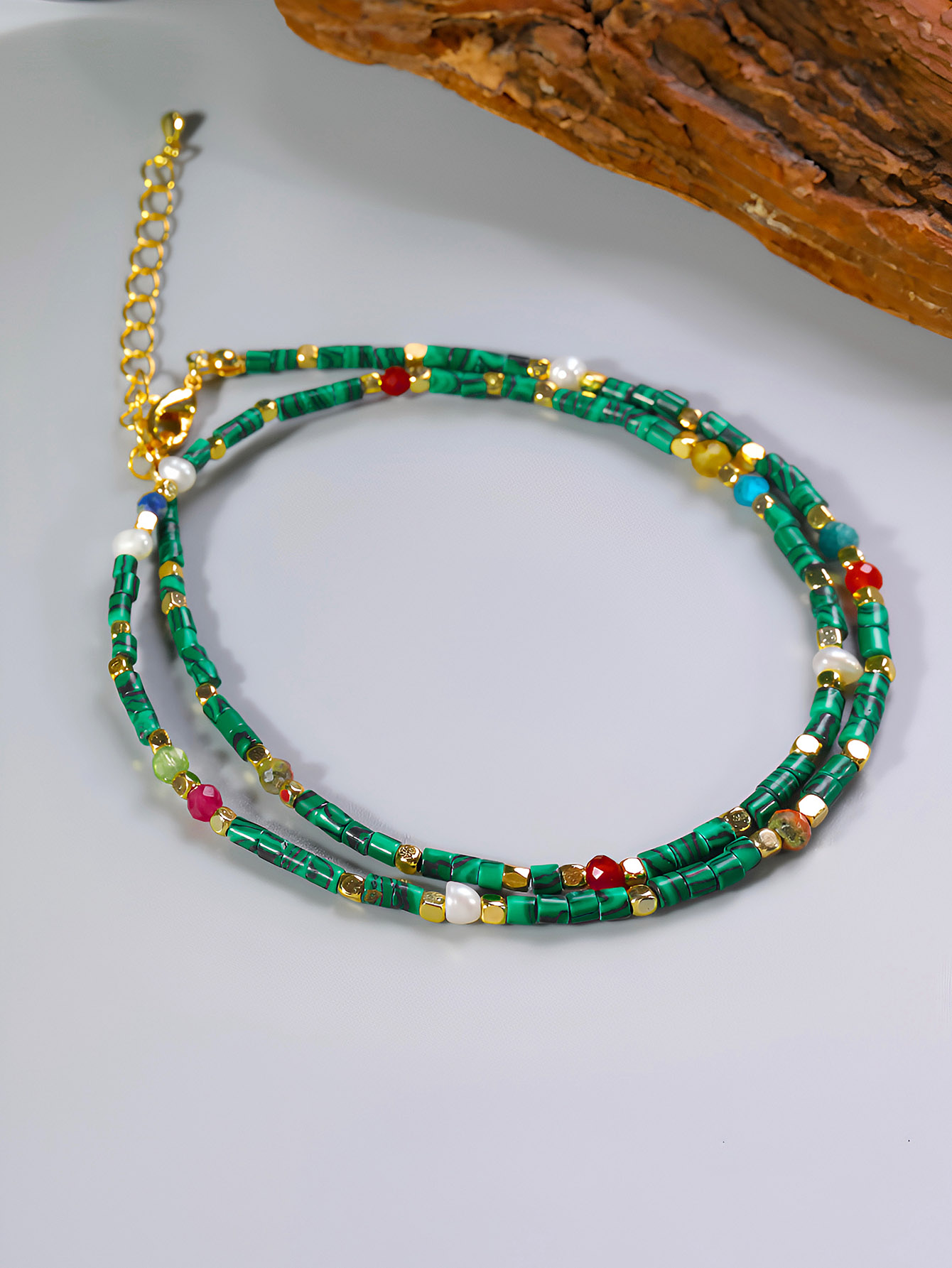 Ein Naturstein Kupfer 18 Karat Vergoldet Bohemien Klassischer Stil Perlen Geometrisch Halskette display picture 3