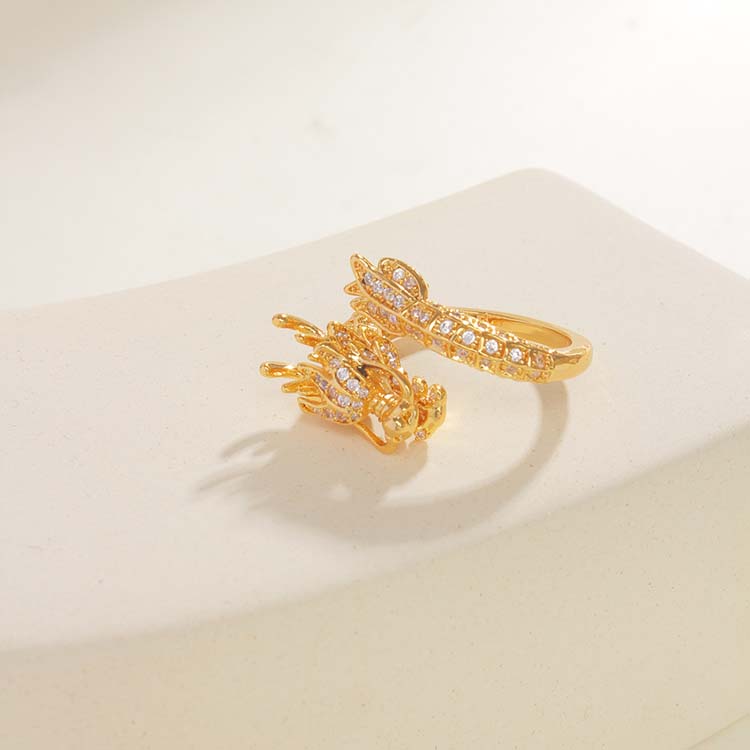 Copper 18K Gold Plated Casual Vacation Plating Inlay Dragon Rhinestones Rings display picture 3