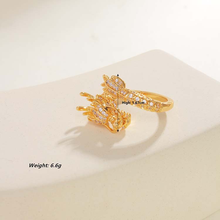 Copper 18K Gold Plated Casual Vacation Plating Inlay Dragon Rhinestones Rings display picture 6