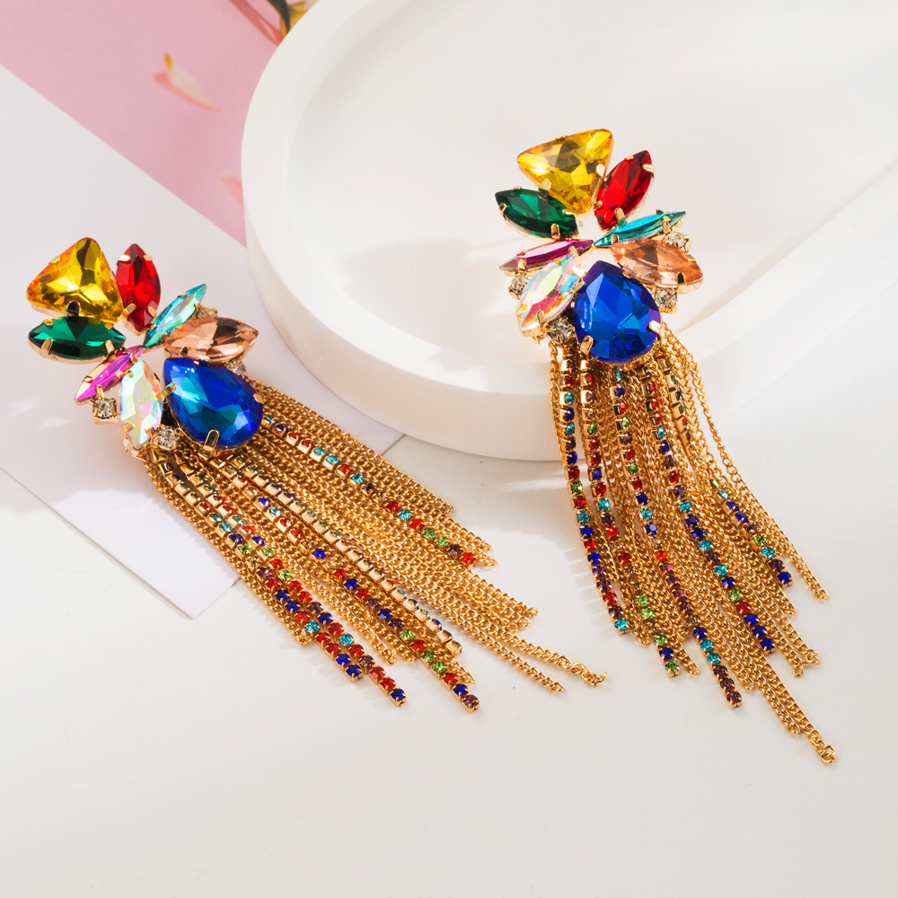 1 Pair Casual Vacation Classic Style Color Block Plating Inlay Alloy Rhinestones 14K Gold Plated Drop Earrings display picture 3