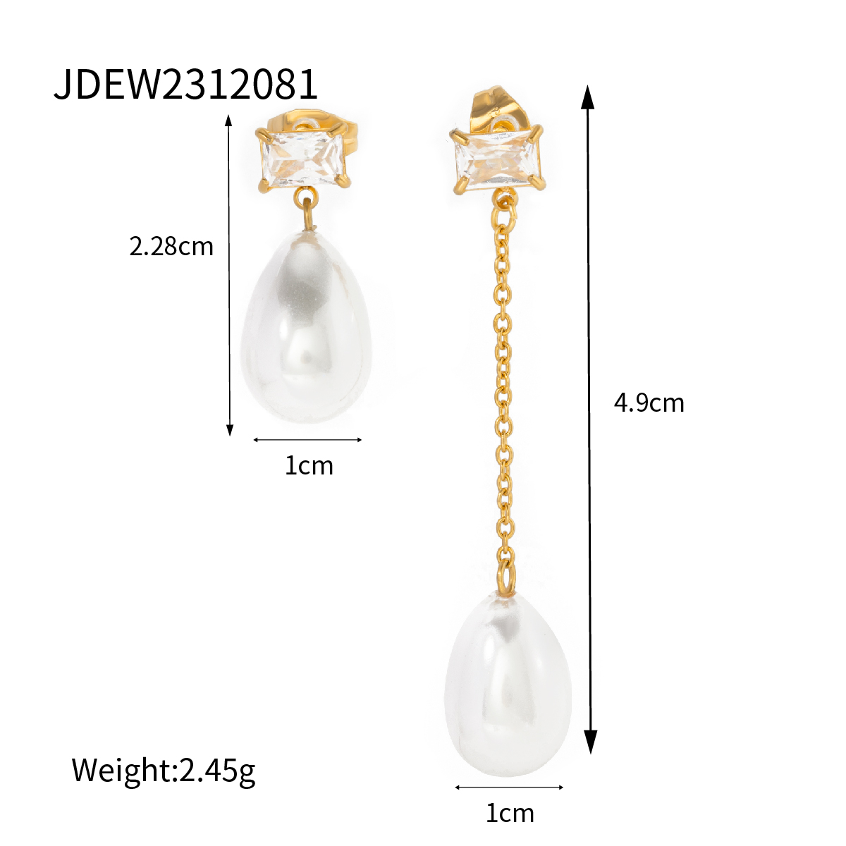 1 Pair IG Style Simple Style Water Droplets Asymmetrical Pearl Inlay 304 Stainless Steel Zircon 18K Gold Plated Drop Earrings display picture 2