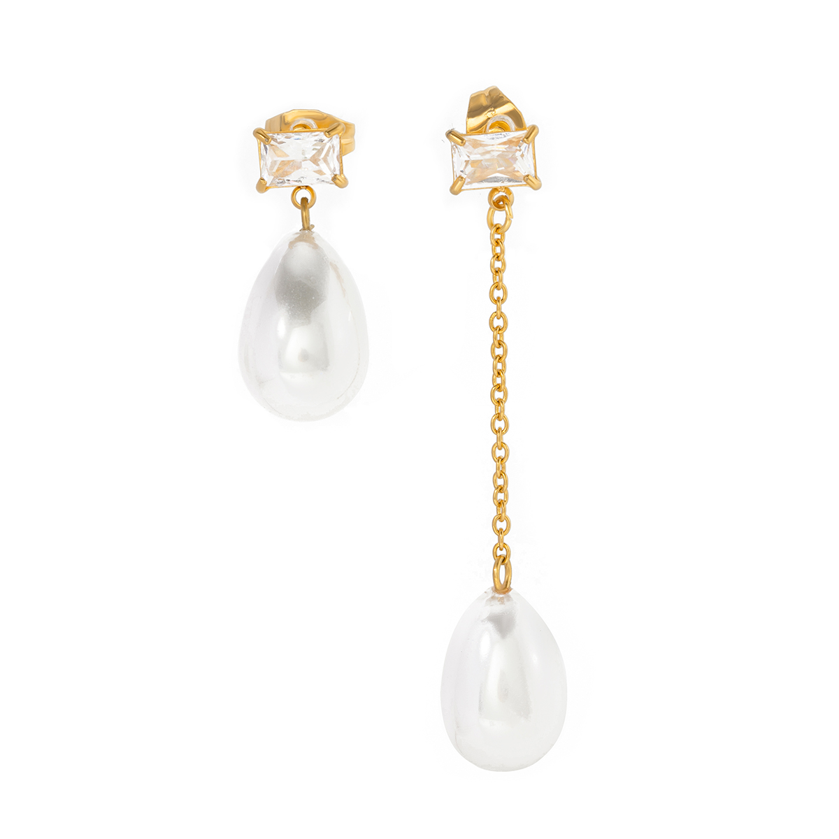 1 Pair IG Style Simple Style Water Droplets Asymmetrical Pearl Inlay 304 Stainless Steel Zircon 18K Gold Plated Drop Earrings display picture 6