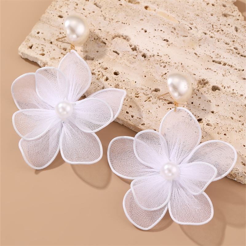 1 Pair Cute Sweet Flower Patchwork Cloth Drop Earrings display picture 2