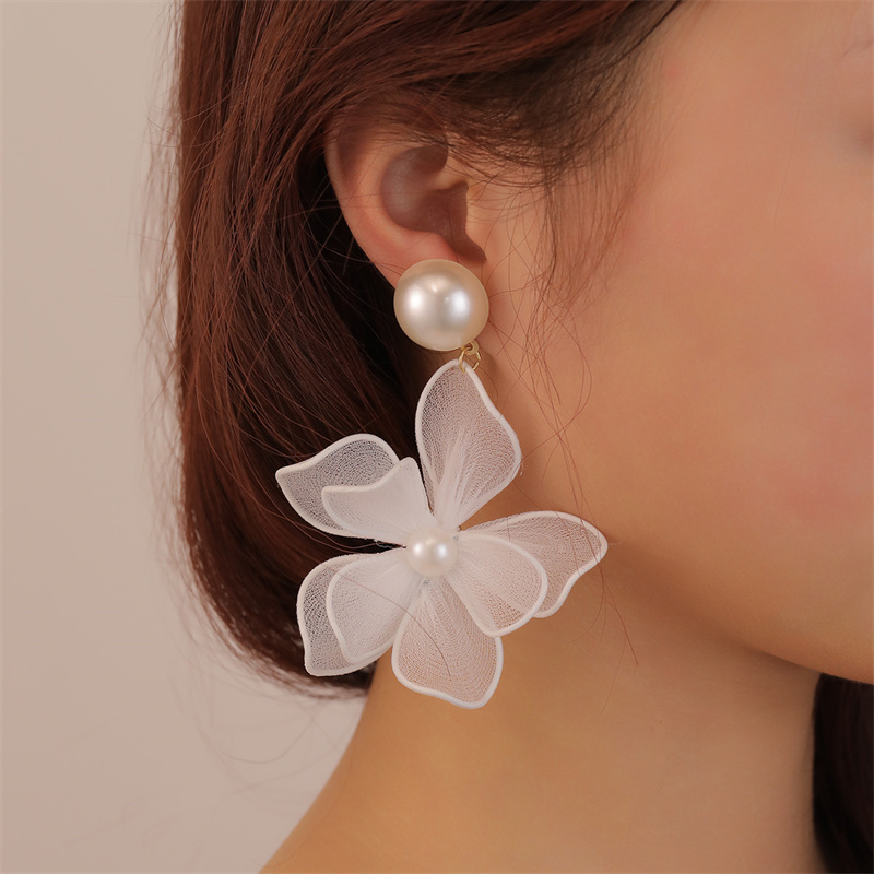 1 Pair Cute Sweet Flower Patchwork Cloth Drop Earrings display picture 4