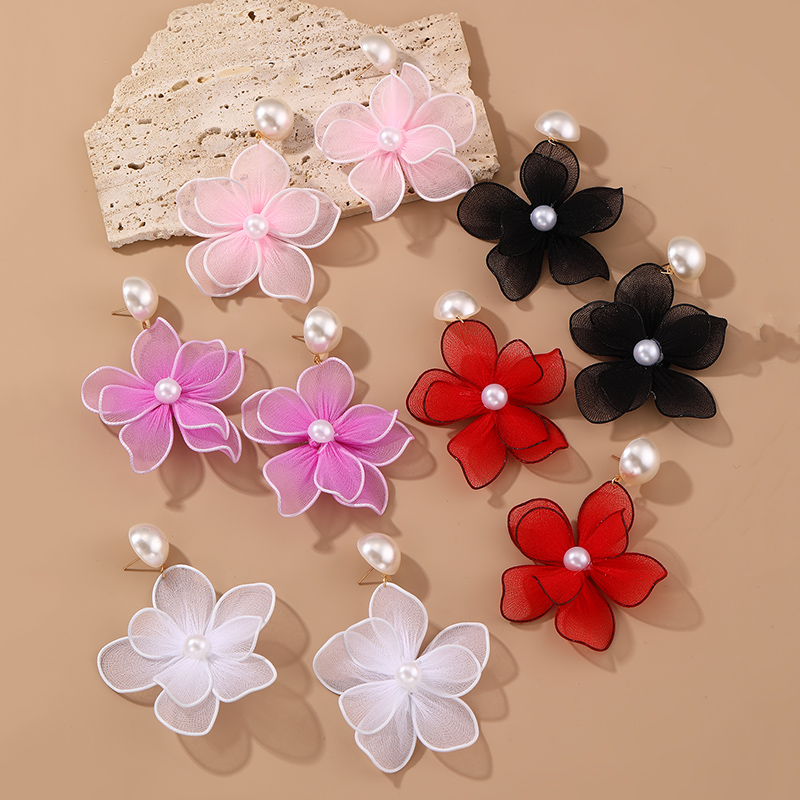 1 Pair Cute Sweet Flower Patchwork Cloth Drop Earrings display picture 3