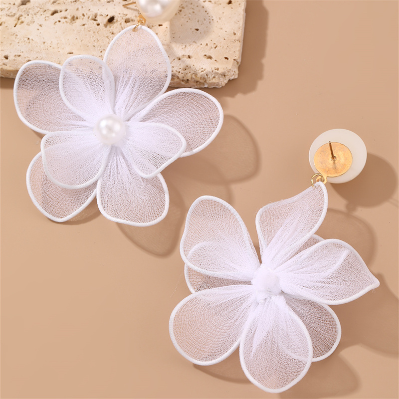 1 Pair Cute Sweet Flower Patchwork Cloth Drop Earrings display picture 6
