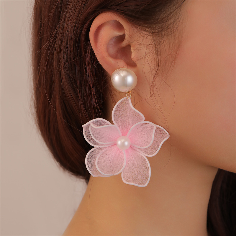 1 Pair Cute Sweet Flower Patchwork Cloth Drop Earrings display picture 9