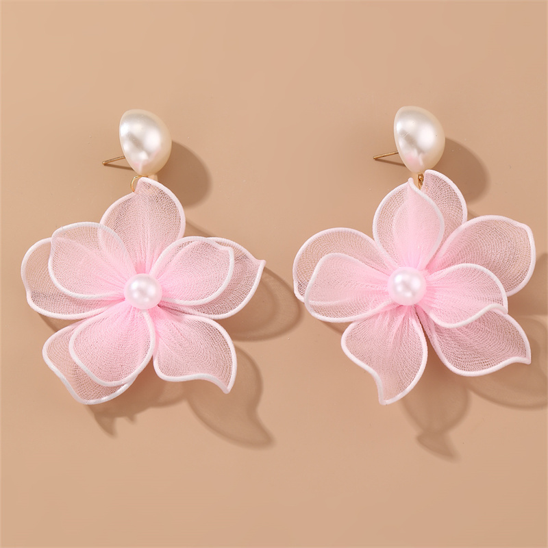 1 Pair Cute Sweet Flower Patchwork Cloth Drop Earrings display picture 8