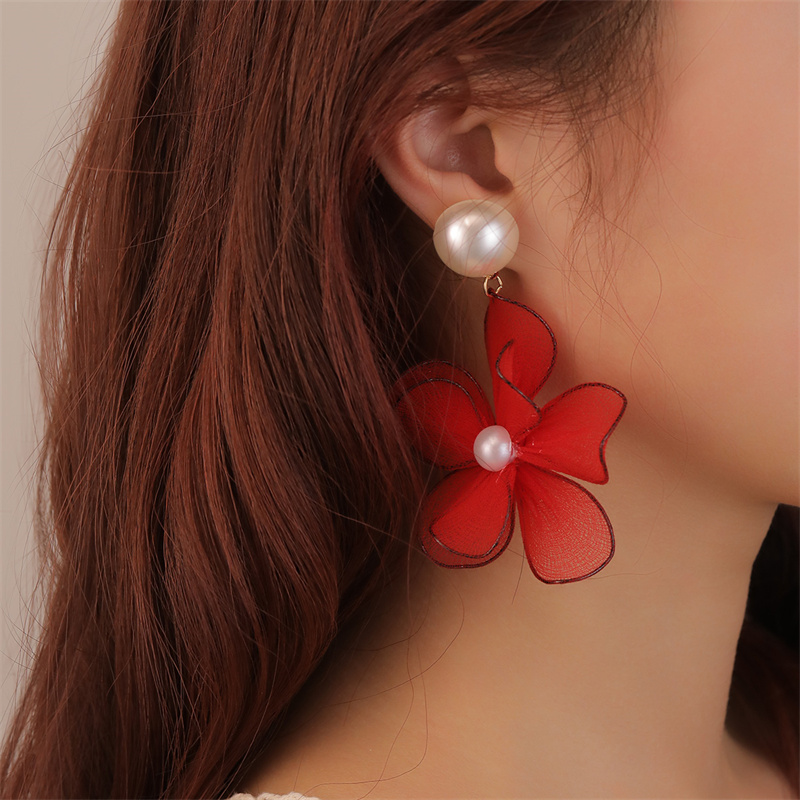 1 Pair Cute Sweet Flower Patchwork Cloth Drop Earrings display picture 22