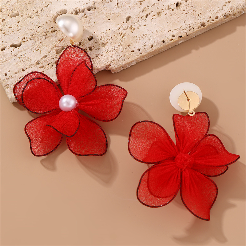 1 Pair Cute Sweet Flower Patchwork Cloth Drop Earrings display picture 27