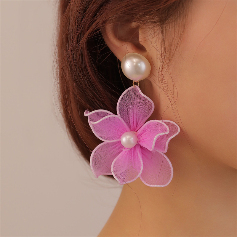 1 Pair Cute Sweet Flower Patchwork Cloth Drop Earrings display picture 30