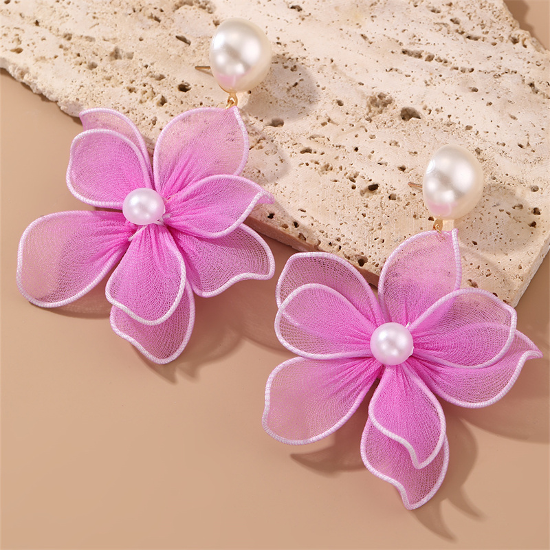 1 Pair Cute Sweet Flower Patchwork Cloth Drop Earrings display picture 29