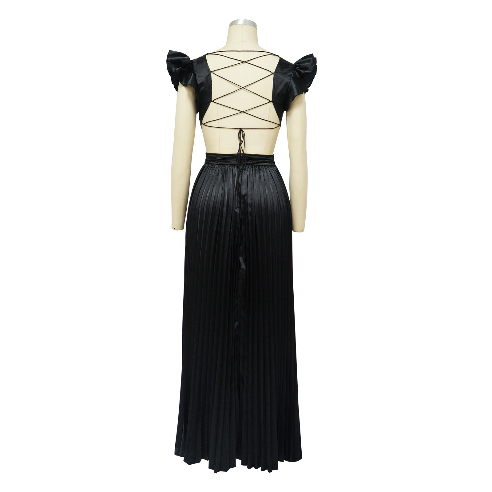 Women's Pleated Skirt Streetwear V Neck Sleeveless Solid Color Maxi Long Dress Street display picture 16