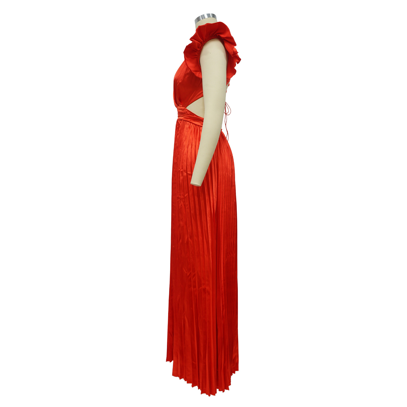 Women's Pleated Skirt Streetwear V Neck Sleeveless Solid Color Maxi Long Dress Street display picture 18