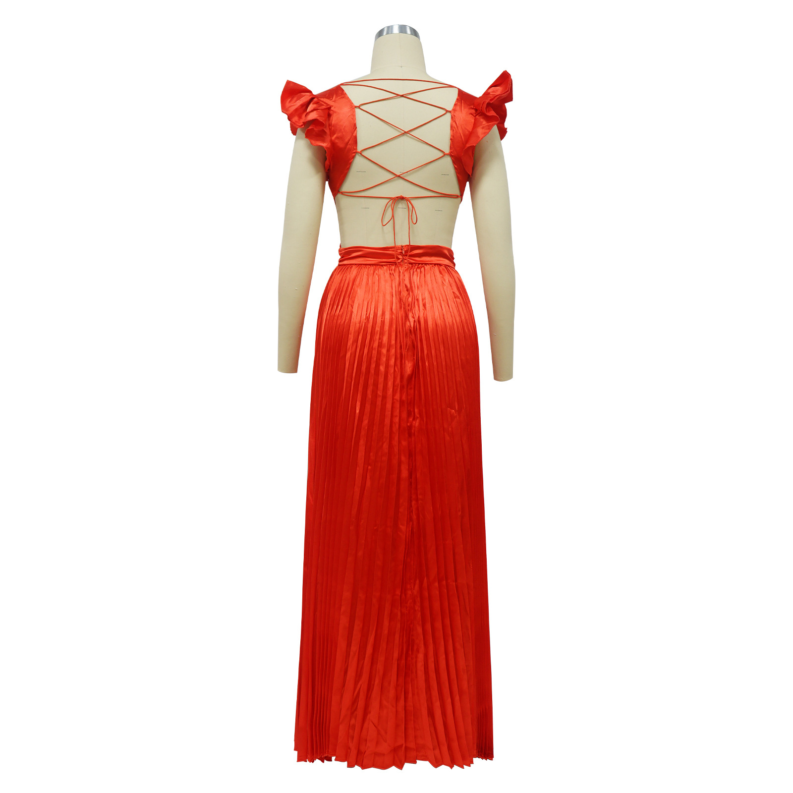 Women's Pleated Skirt Streetwear V Neck Sleeveless Solid Color Maxi Long Dress Street display picture 25